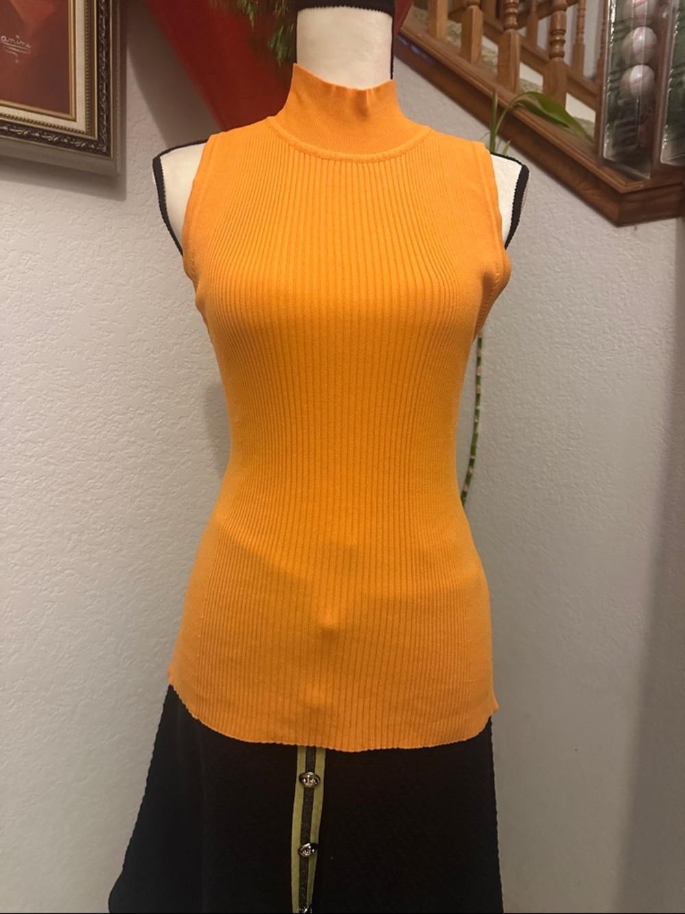 Karen Millen Sleeveless Ribbed Mock Neck Top - Orange
